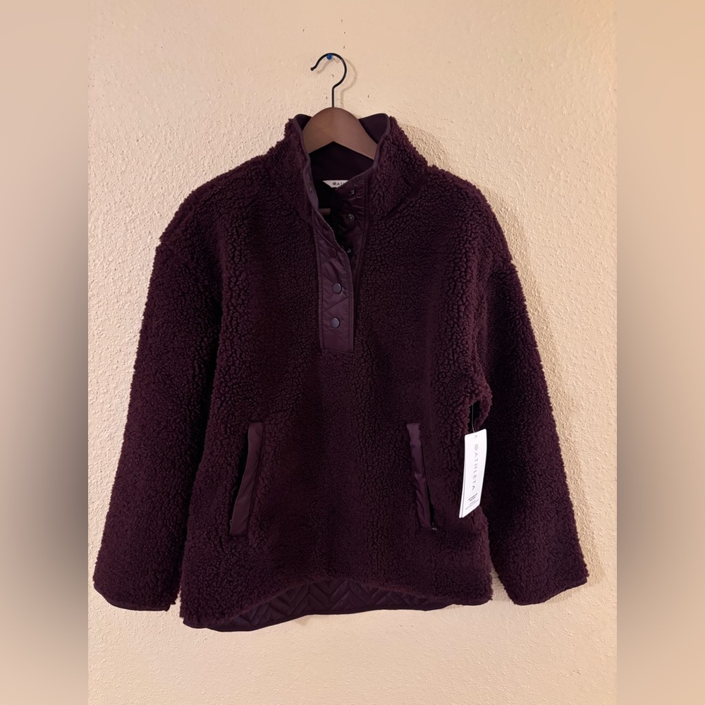 Athleta- Cozy Sherpa Snap Sweatshirt New M